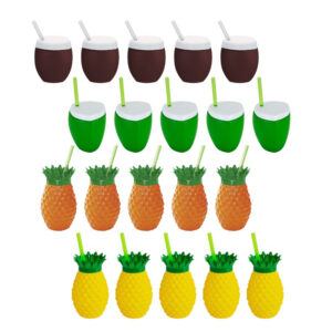20 Copos Abacaxi Laranja E Amarelo E Coco Marrom E Verde Tropical  Para Festa E Decoração