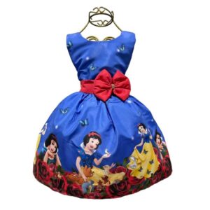 Vestido Infantil Temático Branca de Neve Aniversários e Festas.
