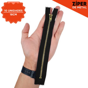 Zíper de Metal Fixo Preto - 310 - com 10 Unidades 18cm