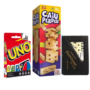 Kit Diversão Jogos de Mesa Clássico Jogo Caiu, Perdeu + Uno + Dominó Brinquedo Jogos de Tabuleiro