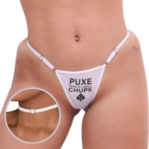 Calcinha Fio Dental Fetiche Branca Frases + Gargantilha Tallyta