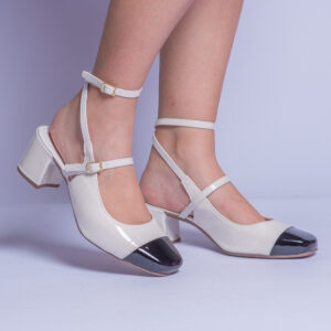 Sapato Scarpin Feminino Slingback Verniz Detalhe Ajustável Moderno Confortável Jaqueline Costa