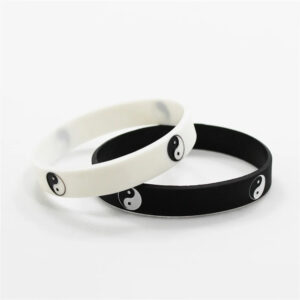 Conjunto de Pulseira de Silicone Tai Chi Yin Yang – Preto e Branco 20 cm