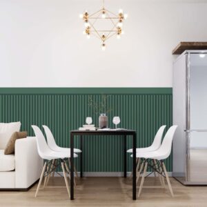 Papel De Parede Adesivo Ripado Verde Escuro Com Faixa Para Meia Parede