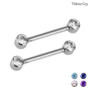 Piercing Barbell Mamilo Titânio com Zircônia Push Pin - 2 Unidades