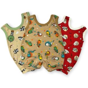 Kit C/3 - Jardineira de Bebe Estampada 100% Algodão Suedine Menina e Menino - Verão