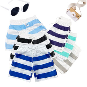 Short Praia Menino Infantil Listrada Com Cordão Elástico e Bolso Juvenil