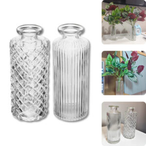 Kit 2/4/8/12 Vaso de Vidro Lyor 13,5cm x 5,5cm - Decorativo Arranjo de Flores Plantas Casa Enfeite Presente Aromatizador