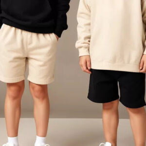 Kit 2 Bermudas Moletom Infantil Juvenil em Algodão Flanelado Com Cordão Para Amarrar Preto e Cáqui