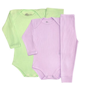 Kit Conjunto 4 Peças Canelado Body e Calça 100% Algodão Bebê Infantil RN ao G Menino Menina Odicon