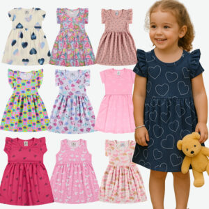 Kit Vestido Infantil Menina com até 6 Peças – Tamanhos 1 a 10 Anos - Vestido Infantil com e sem Manguinha (Sortido)