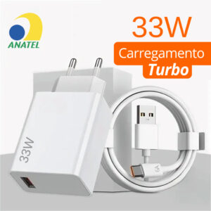 Carregador Completo Turbo Power Para Xiaomi Cabo USB + Cabo Tipo C 33W Original