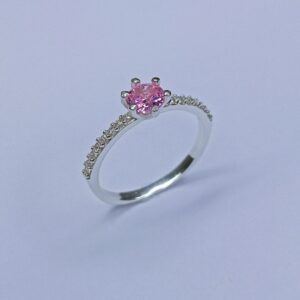 ANEL  EM PRATA 925 PEDRA ROSA ZIRCÔNIA 5MM