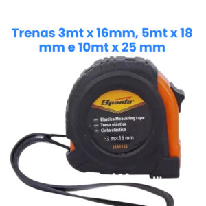 Trena de Aço Emborrachada 3Mt x 16mm 5Mt x 18mm ou 10Mt x 25mm Metros SPARTA Fita Métrica Construção Obra Profissional