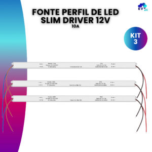 Kit 3 Fonte Slim Driver Para Perfil Fita De Led 12v 10a 120w