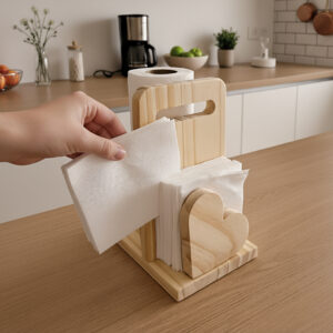 Porta Papel Toalha E Porta Guardanapo de Madeira 2 em 1 Casa Decorada Cozinha Mesa Posta