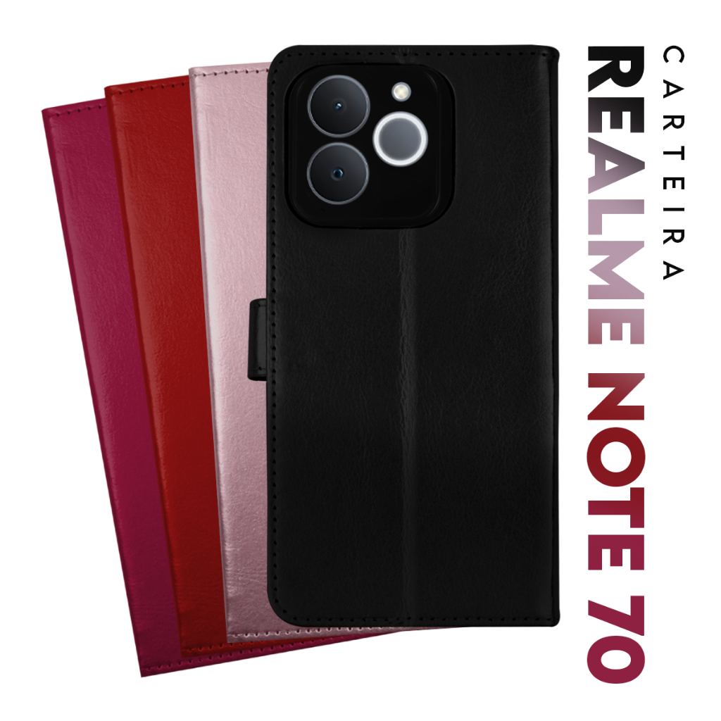 Capa Case Capinha Carteira Flip Cover Couro Sintético PRETA Realme Note 70 tela 6.74 pol Cell in Power25