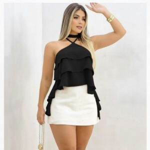 Cropped Bata Blusa Soltinha com Babado em Camadas / Ciganinha