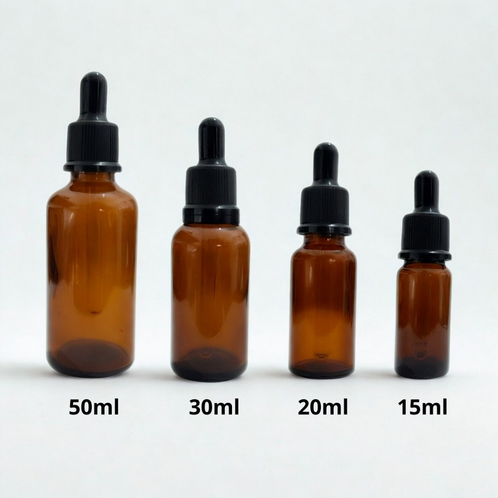 Kit Frasco de Vidro Âmbar Com Conta Gotas - 10 Unidades | 15ml / 20ml / 30ml / 50ml