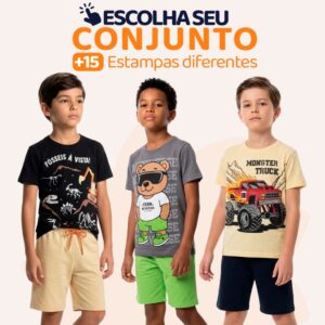 Conjunto Infantil Masculino Menino Verão Manga Curta Roupa de Criança Masculina Tamanho 2 ao 10 L03