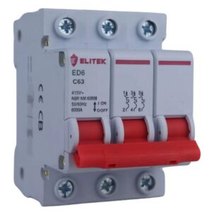 Disjuntor Tripolar Elitek 63A Curva C 3P Termomagnético Trilho DIN