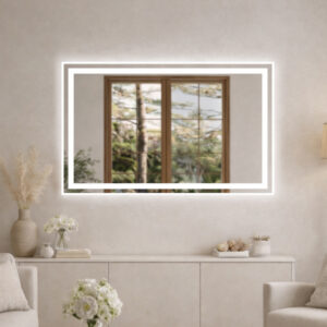 Espelho Grande Retangular Com Led Jateado e touch 80X50 Ideal Para Banheiro Lavabo e Penteadeira de Maquiagem