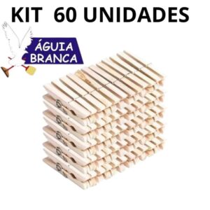 KIT 60 Prendedores Madeira Tradicional Águia Branca – Uso Doméstico