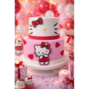 Bolo Fake 2 Andares Hello Kitty rosa e branco – Decoração de Festa