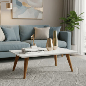 Mesa de Centro Retangular Dubai MDF Pés de Madeira Compacta Lateral