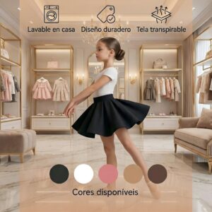 Saia Godê Infantil Menina Rodada Suplex – Várias Cores, Cintura Elástica, Dança Escola (2 a 10 Anos)
