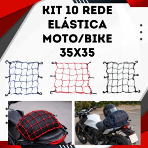 Kit 10 Rede Elástica Moto 35x35 Redinha Aranha Porta Carga Bagageiro Reforçada