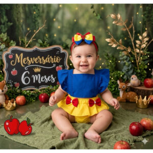 Romper Princesa Maçã Temático Mesversario + Laço De brinde