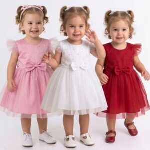 Vestido Infantil Menina Rodado Em Tule Com Glitter E Pérolas Luxo Festa Aniversário Batizado Daminha