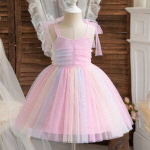 Vestido De Menina Chiffon Tulle Floral Bordado Festa De Aniversário Princesa Baby Girl Sling Botão Sem Mangas Tutu