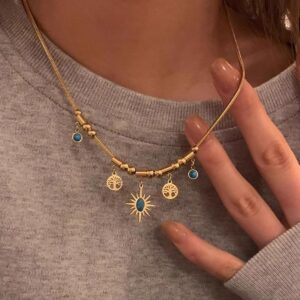 Vintage Aço Inoxidável Girassol Árvore Da Vida Pingente Colar Frisado Sorte Jóias Presente Para Mulher