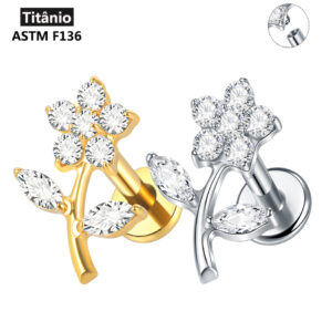 SWANJO Helix Piercing Titânio Flor Zircão Brinco Flat Back Cartilagem Tragus Joias