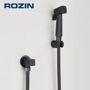 Ducha Higiênica Quadrada Super Luxo Metal Completa ¼ Volta Preto/Cromado