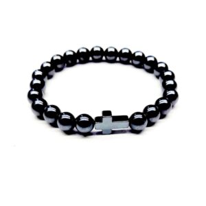 PULSEIRA HEMATITA CRUZ 8MM