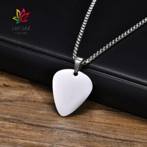 LUCIAE Colar De Palheta De Guitarra , Pingente De Palhetas Em Aço Titânio Com Coração , Preta Prateada