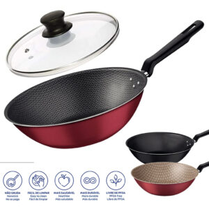 Frigideira Tramontina Antiaderente WOK Funda 28 Cm 3,6 L Loreto Grande Tampa De Vidro Opcional