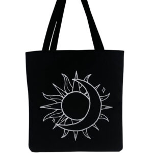 Bolsa Ecobag  100% algodão BLACK   Estampa Sol e Lua Boho Mística