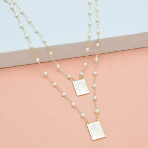 Escapulario Perolas Nossa S. Aparecida e Jesus Banhado a Ouro 18k