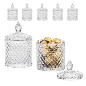 Kit 5 Bomboniere Potiche Baleiro Pote De Vidro Redondo Transparente com Tampa 350ml