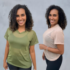 Kit Com 2 Camisão Fitnes Transparente Compridos Roupa De Academia Blusa De Tule