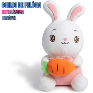Pelúcia Coelho Fofo 30cm Antialérgico Lavável com Zíper Presente